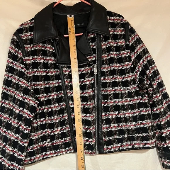 Zara Black/Red Tweed/Textured Moto Jacket - Picture 3 of 12